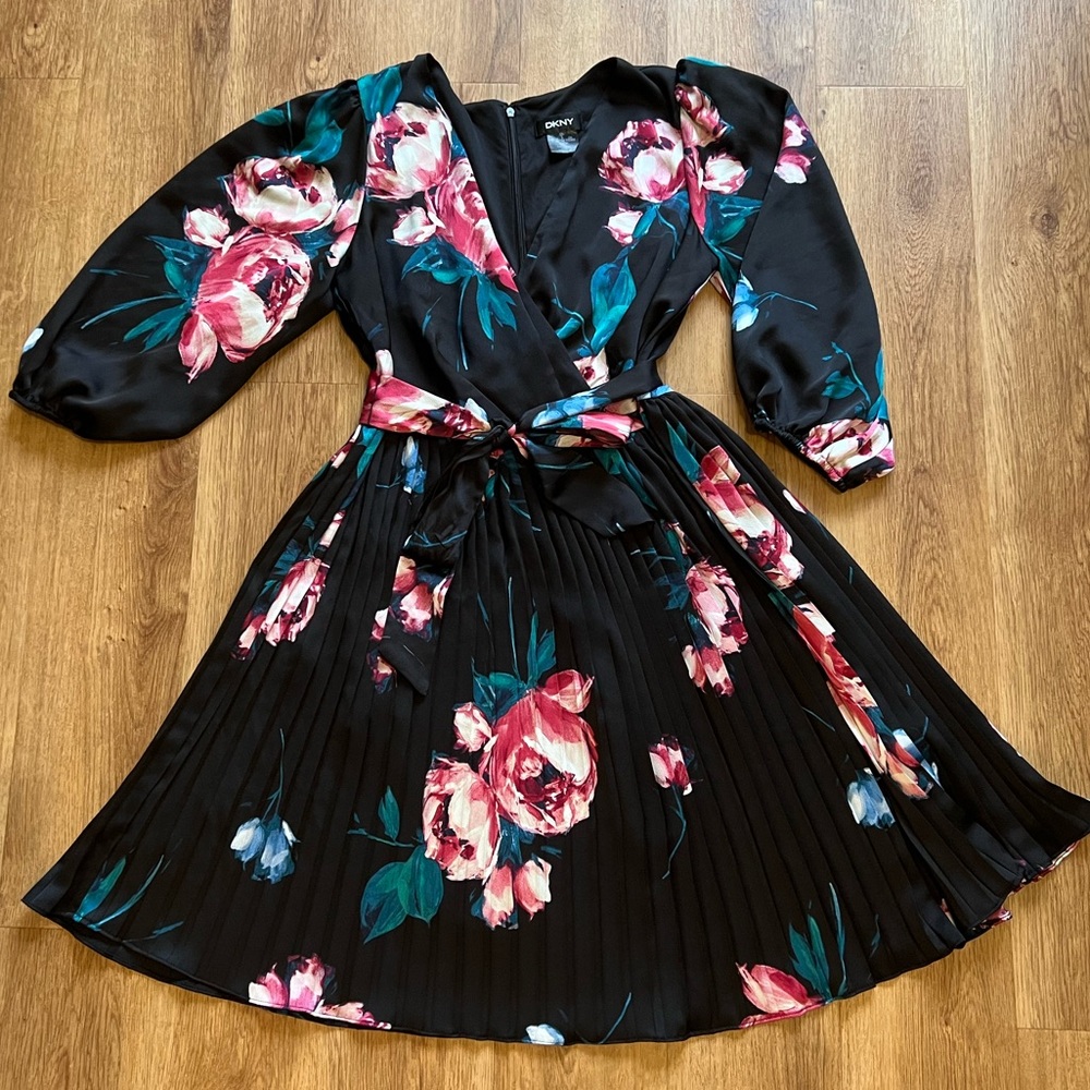 DKNY pleated fit and flare floral dress